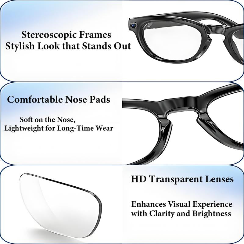 Alano Hub Touch-Control AI Smart Glasses with HD Cameras Bluetooth Voice Communication Lightweight Design Dual Interchangeable Lenses Day Night Switch Surround Sound Speakers
