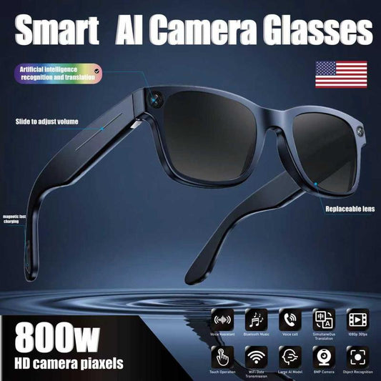Alano Hub Touch-Control AI Smart Glasses with HD Cameras Bluetooth Voice Communication Lightweight Design Dual Interchangeable Lenses Day Night Switch Surround Sound Speakers